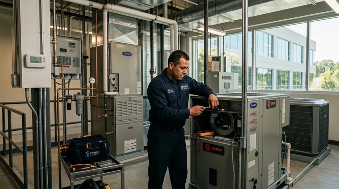 Commercial Heating Solutions: 5 Proven Strategies for Ultimate Comfort 3 Modern energy-efficient commercial HVAC system, clean and well-maintained, conveying comfort and reliability in commercial heating solutions.