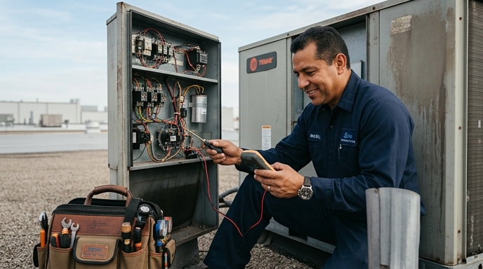 Commercial Heating Solutions: 5 Proven Strategies for Ultimate Comfort 4 Diverse business professionals comfortably working in an office, emphasizing uninterrupted productivity with optimal commercial heating solutions.