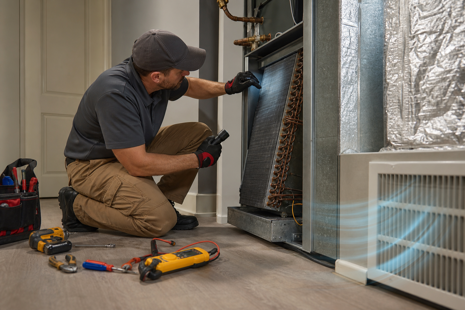 AC Not Cooling: 7 Common Reasons & 3 Ultimate Fixes 4 HVAC technician repairing AC unit