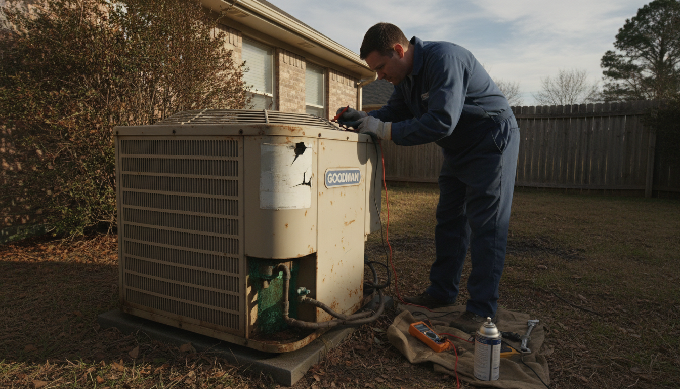Goodman AC Repair Technician Performing Diagnostics