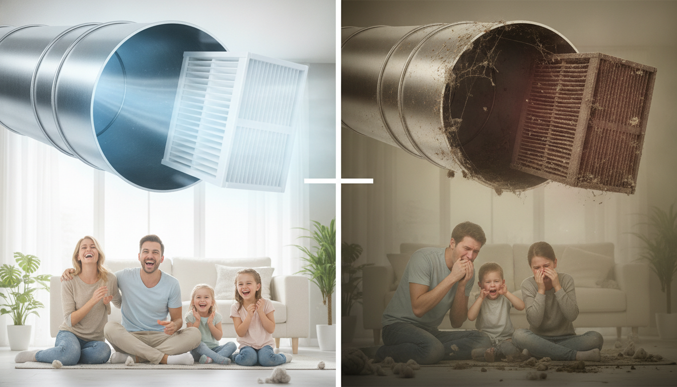 A family enjoying clean, fresh air in their home, highlighting the health benefits of Air Duct Cleaning.