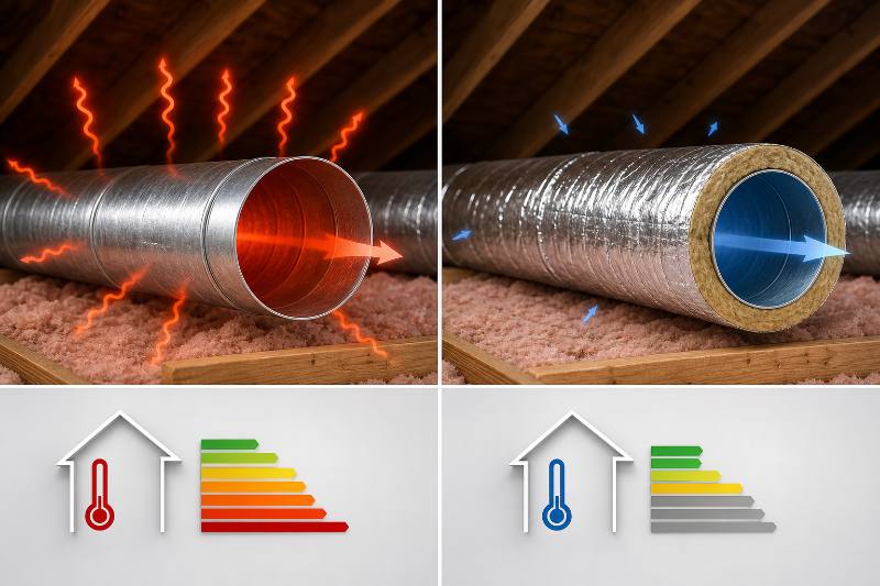 Duct Insulation Benefits: 3 Ultimate Ways to Boost... 4 Duct Insulation Benefits showing layers of insulation on an HVAC duct