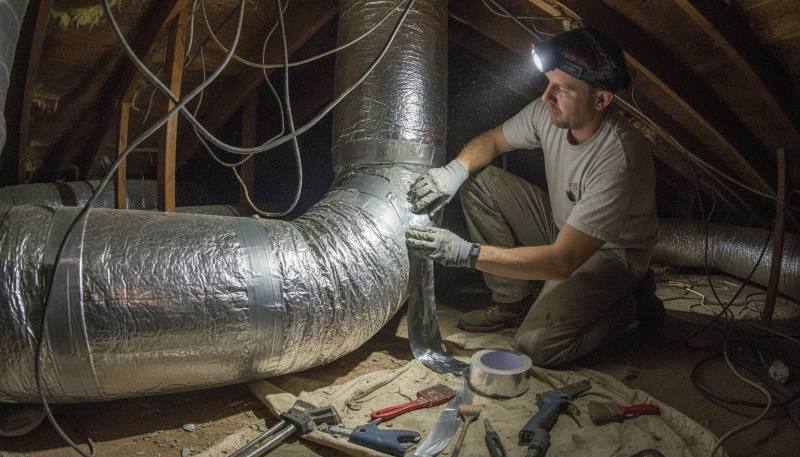 Consequences of undetected Duct Leak Detection showing a high utility bill and dusty home interior