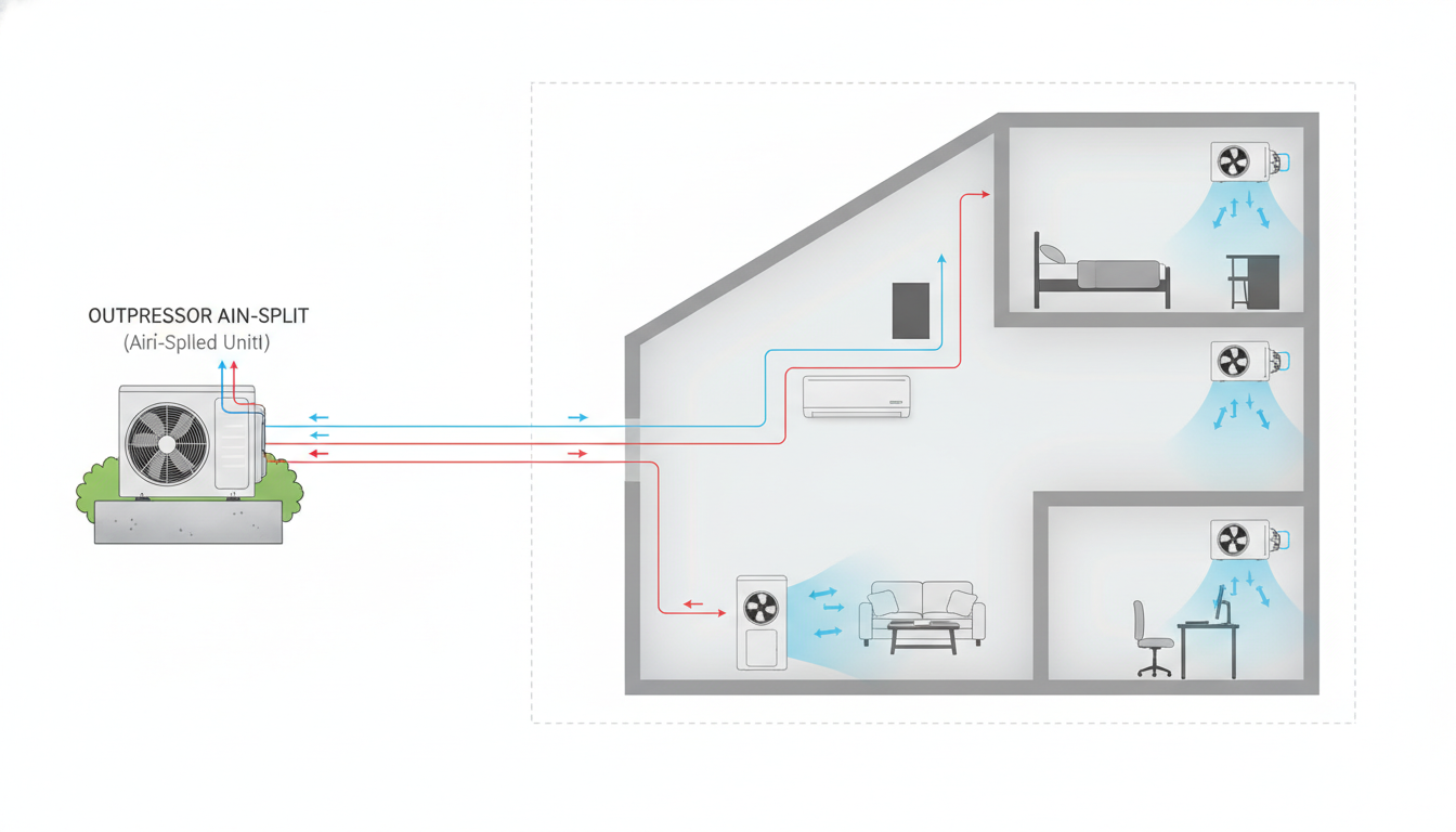Ductless Mini Split: 6 Ultimate Benefits for Zone Cooling 4 Ductless Mini Split outdoor condenser unit with refrigerant lines connecting to a modern home