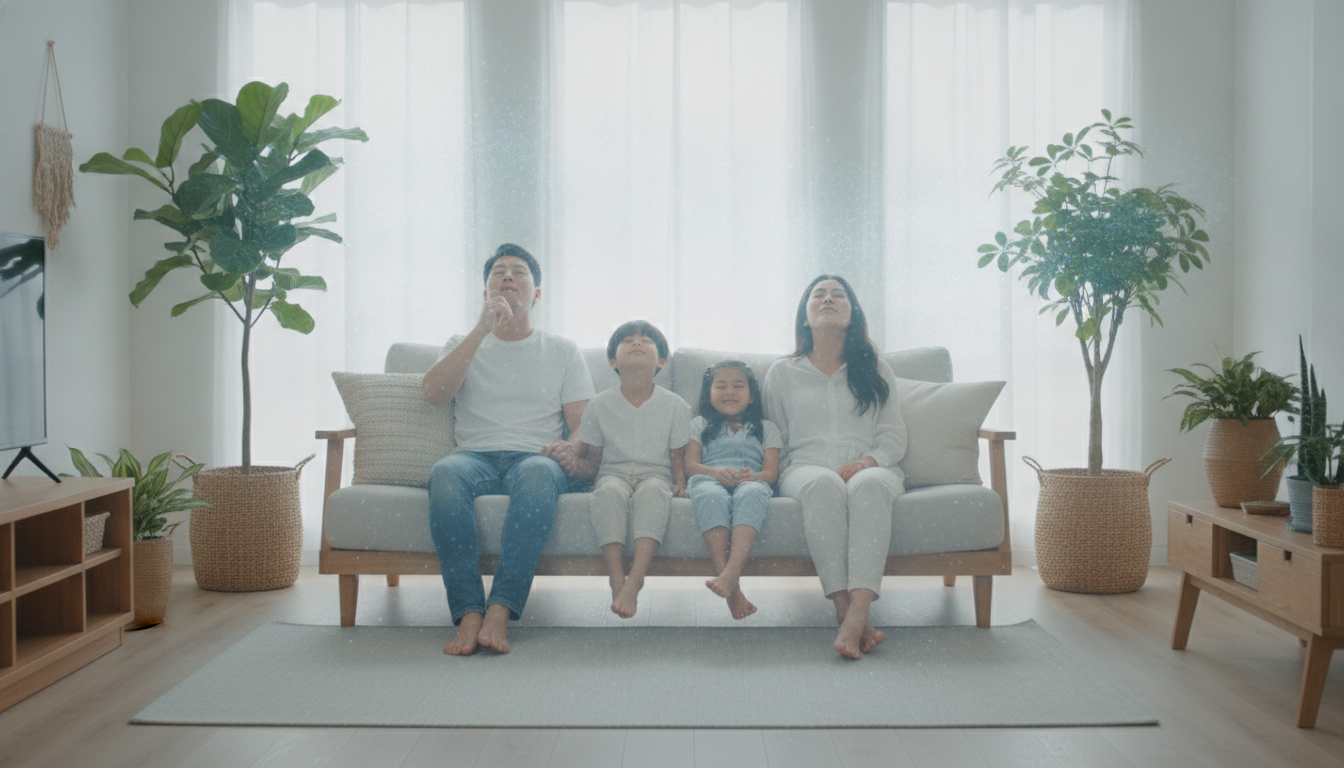 UV Light Air Purifier: 4 Powerful Benefits for a... 4 Close-up of a UV-C light bulb inside an air purification system, with a subtle blue glow, illustrating the germicidal process. The background shows a blurred healthy home environment. UV Light Air Purifier.